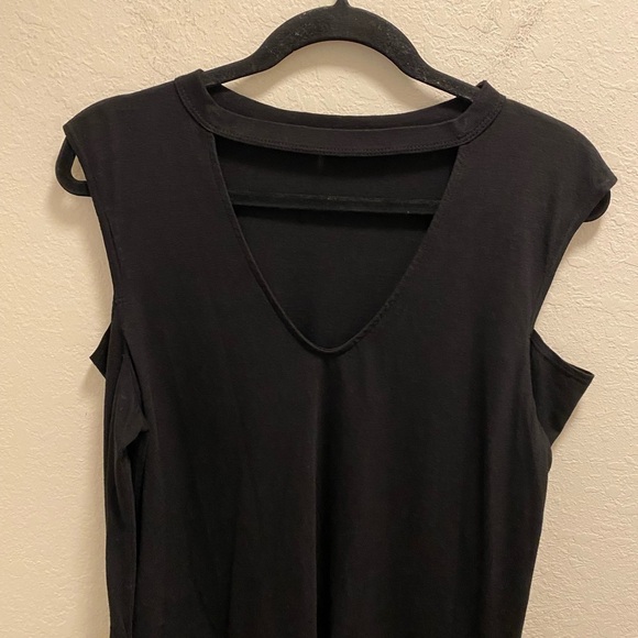 Pam & Gela Black Mock Choker Cold Shoulder Top - Picture 4 of 10